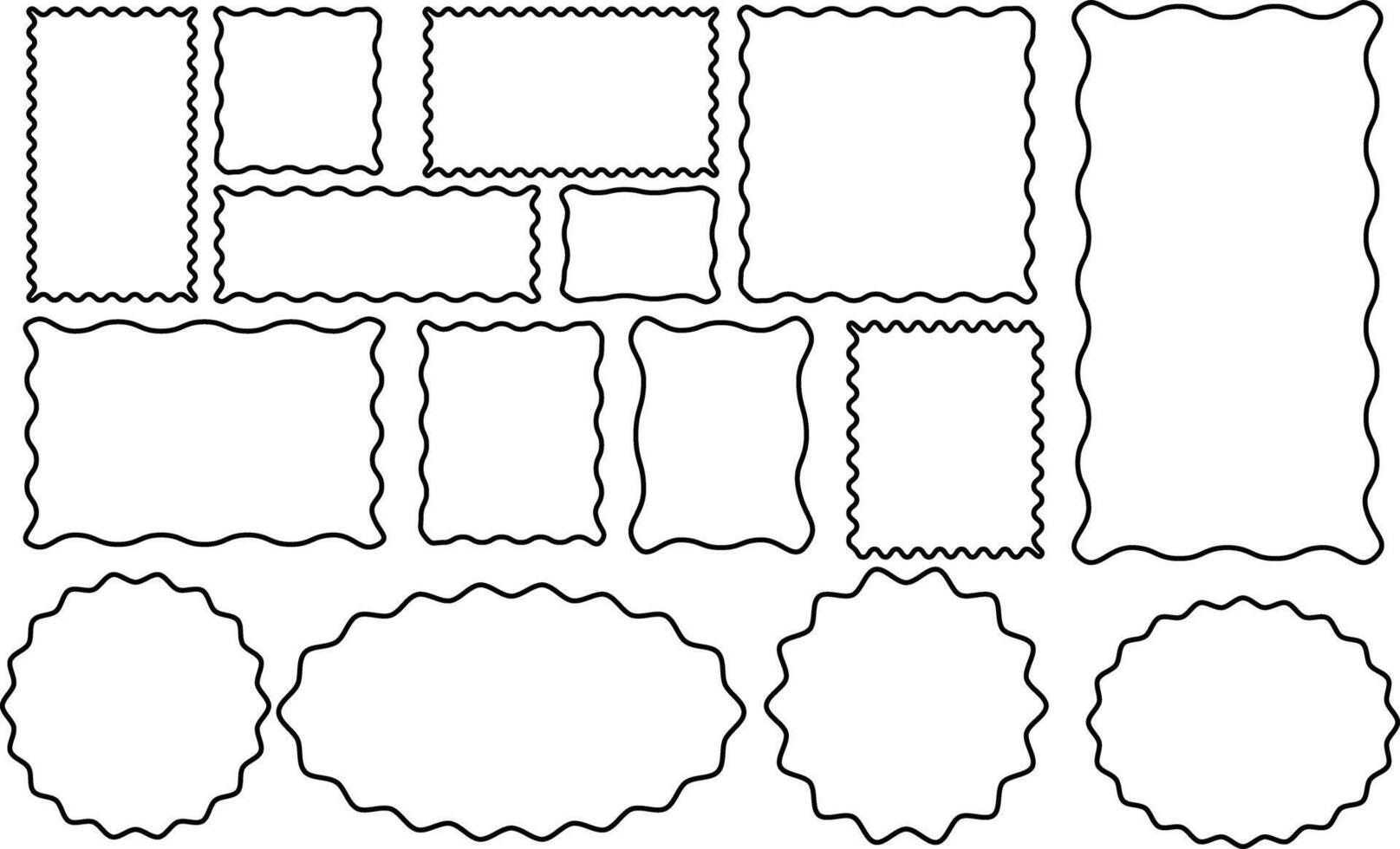 wavy rectangular frames scallop set colorful. social media decoration template. oval frames collection. borders with curved edges in colorful. curvy squiggly doodle line vector