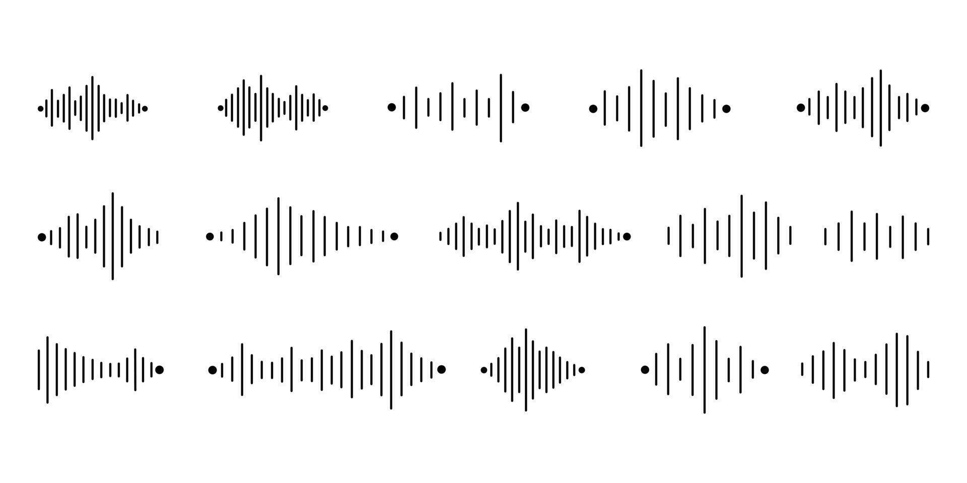Set of sound waveforms isolated on white background for audio visualization vector