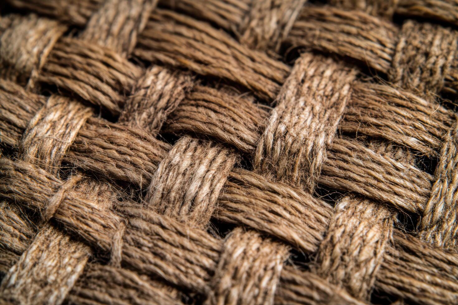 Detail of woven brown fibers creating a textured pattern in a close-up view captured indoors photo