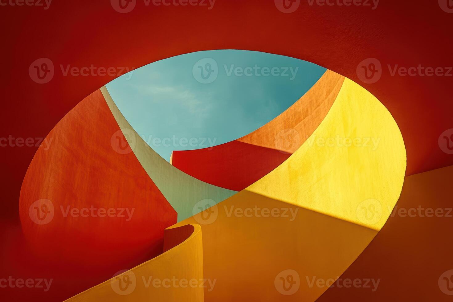 Colorful abstract architectural shapes create a dynamic visual experience in outdoor space photo