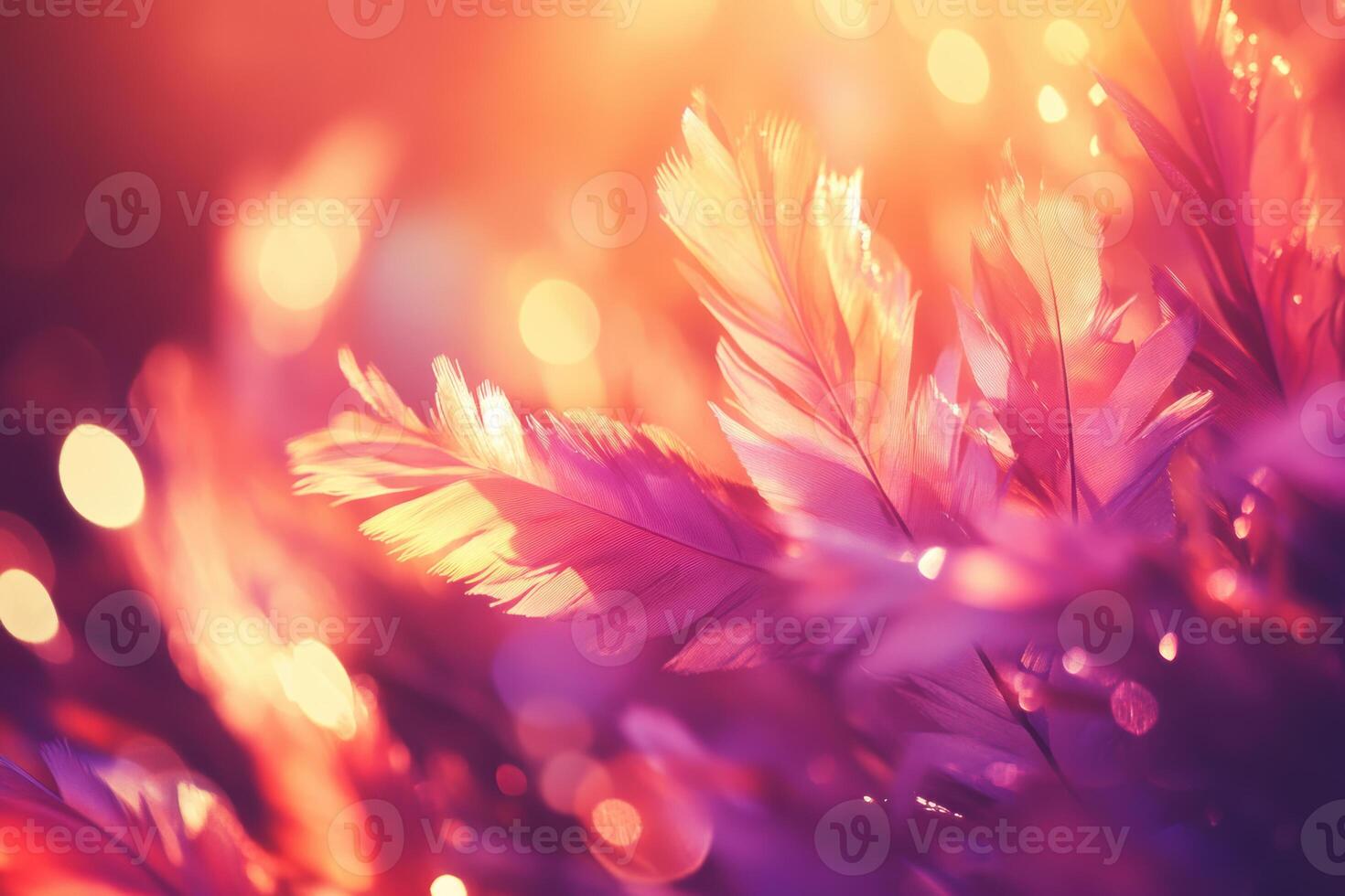 Colorful feathers illuminated by soft light create a vibrant abstract display in nature photo