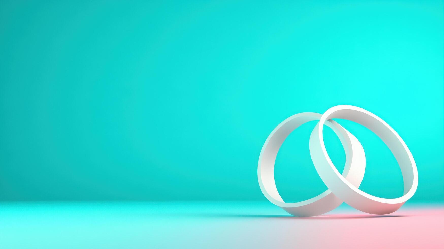 Interlocking rings symbolizing connection unity and commitment on a vibrant teal background photo