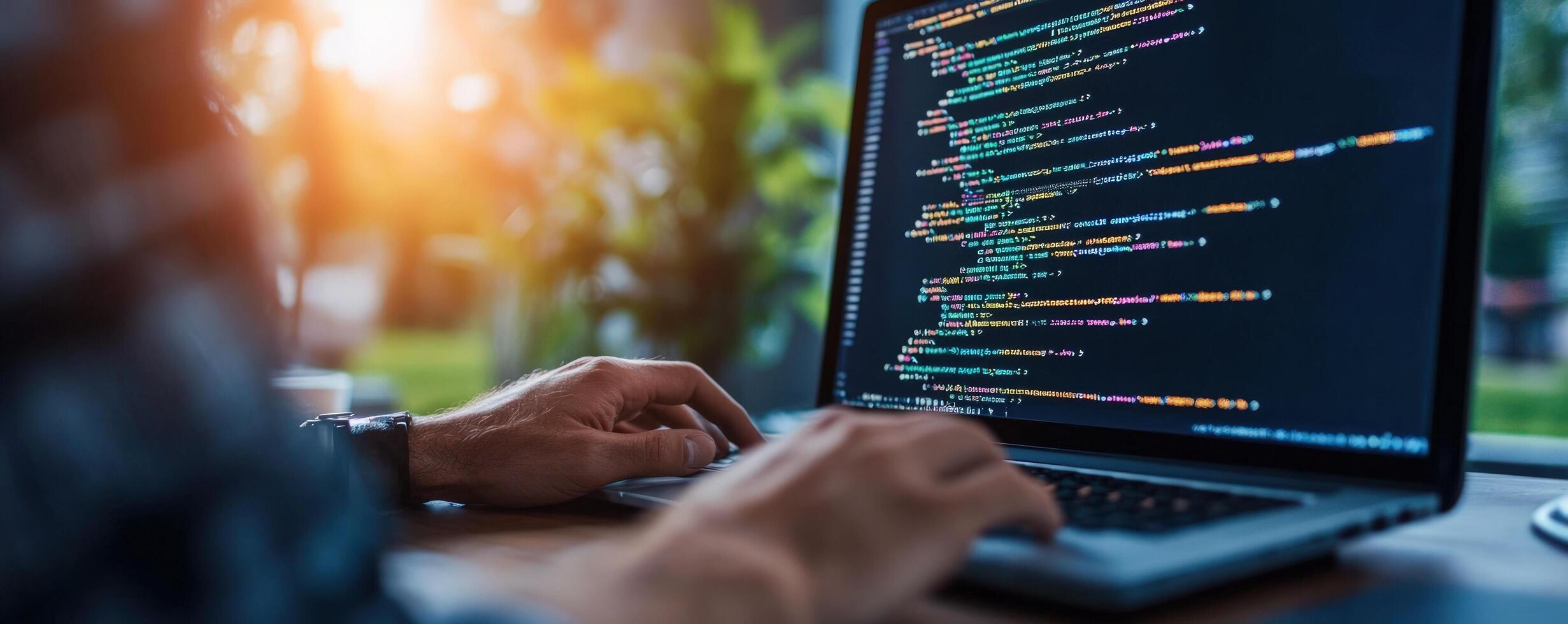 Person coding on laptop software development programming technology computer code digital world photo