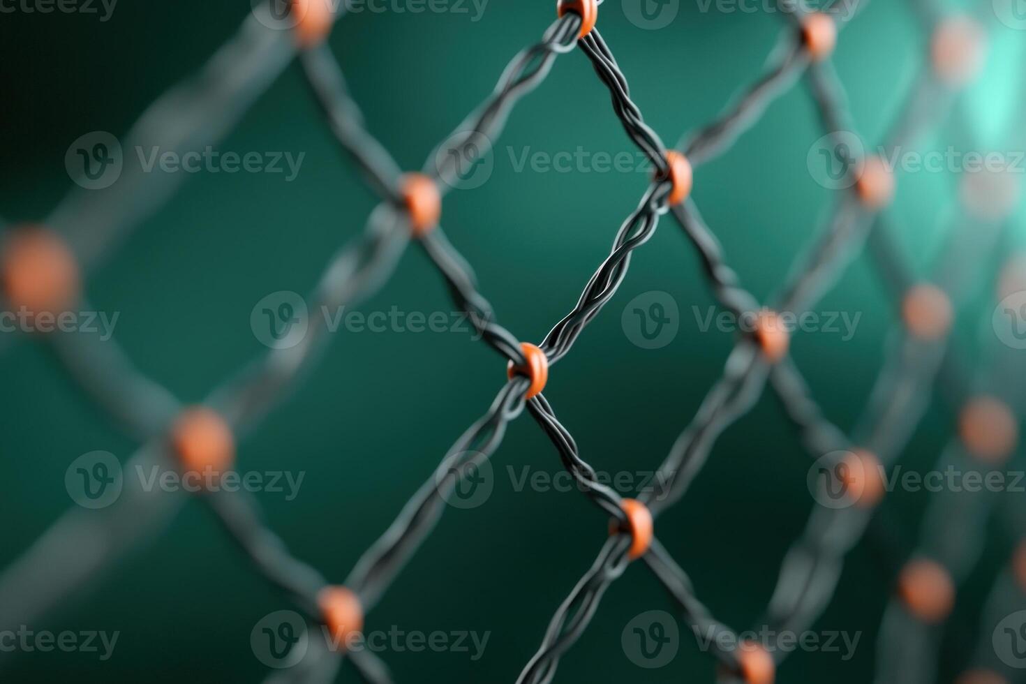 Abstract net structure of woven cables with connecting joints on a gradient turquoise backdrop photo
