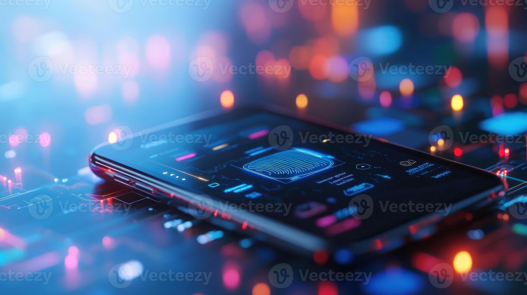 Smartphone displaying fingerprint scanner digital interface for secure access and mobile technology photo