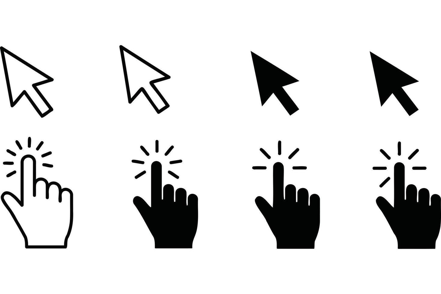 t shirt Cursor Hand Click Icons Set Black White arrow pointer vector