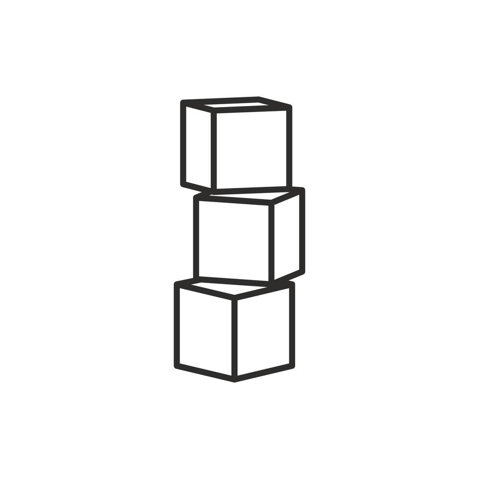 stacked cubes icon, pile boxes on top of each other, thin line symbol on white background editable stroke illustration eps10 vector