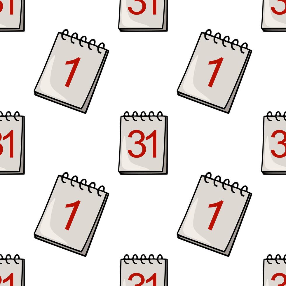 Seamless pattern of hand drawn calendar pages featuring the numbers 1 and 31 in a playful, slightly tilted arrangement, creating a dynamic and repeating design ideal for planning or time... vector