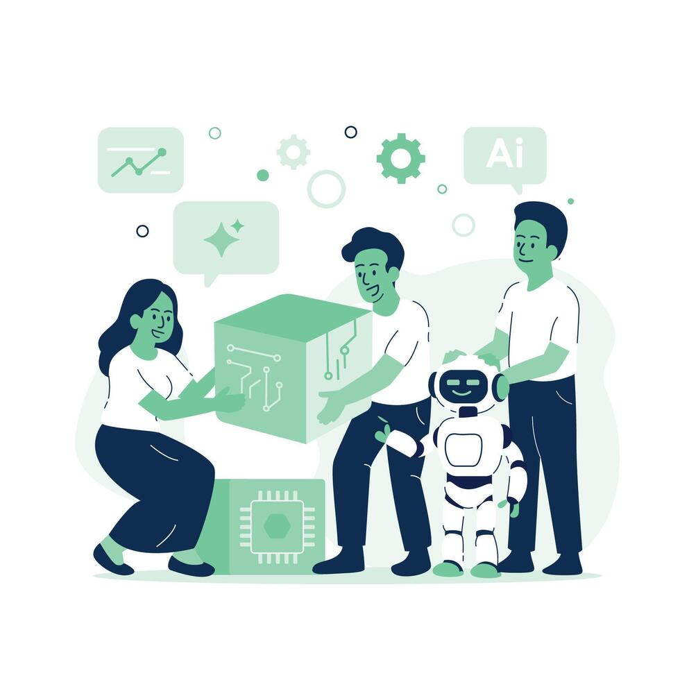 Teamwork Collaborating with Ai Robot vector