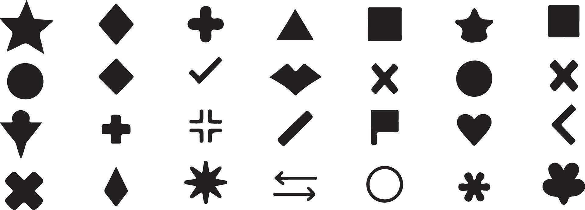 Assorted Black Shape Icons on White Background in a Grid Pattern vector