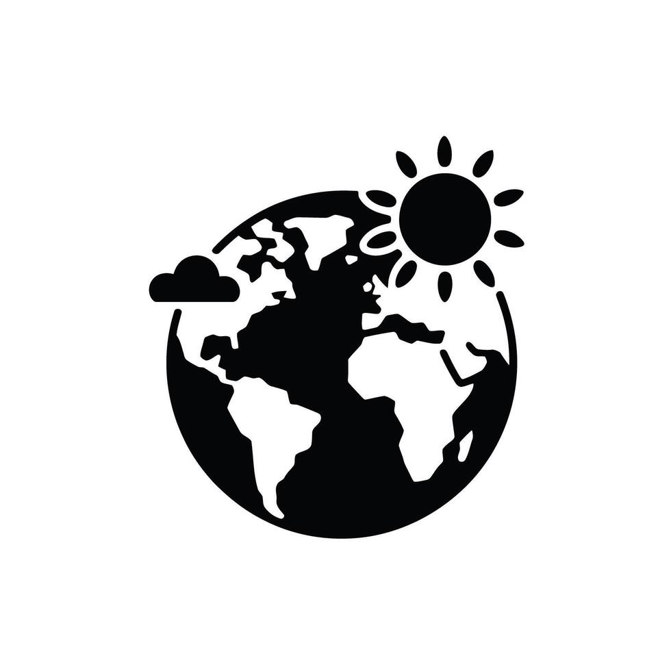 Earth Icon Symbolizes Global Weather Patterns with Sun and Cloud Interactions Representation vector