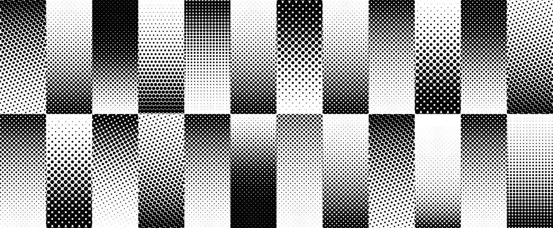 Halftone gradient stripes background. Fading dotted gradation lines wallpaper. Repeated dot work strip pattern backdrop. Black and white halftone dotted line wallpaper for overlay, print, cover vector