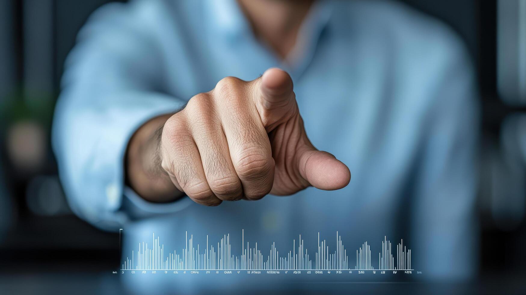 A man pointing at a sound wave on a screen photo