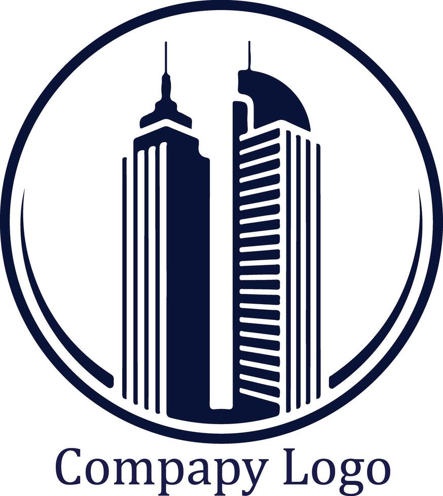 Dark blue skyscrapers inside circle with company text architecture building vector