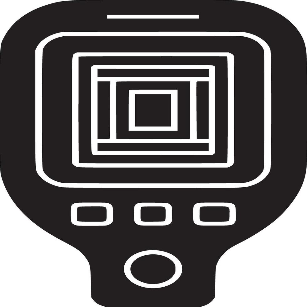 Black and white silhouette of a handheld device with a square pattern on the screen display area vector
