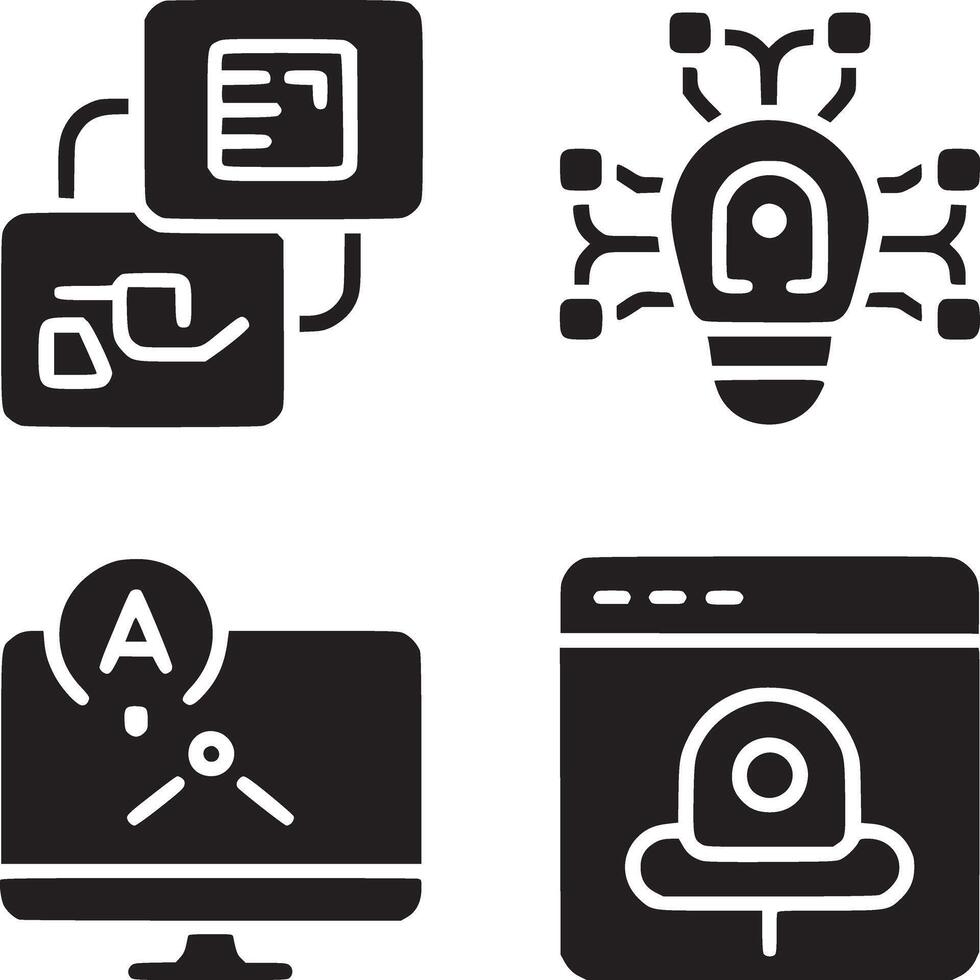 Icons depicting data networking, artificial intelligence, and online safety in a grid pattern vector