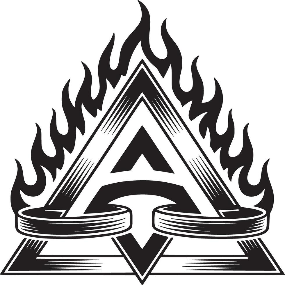 Intense monogram logo with dynamic flames for striking branding, a bold icon design element vector