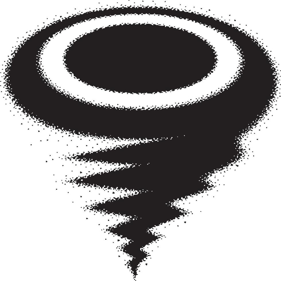 A graphic design of a black and white tornado like shape with a circular top on a white background vector
