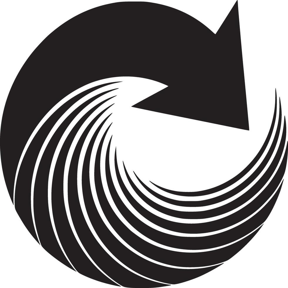 Black circular arrow with curved lines pointing to the right on a white background design element vector