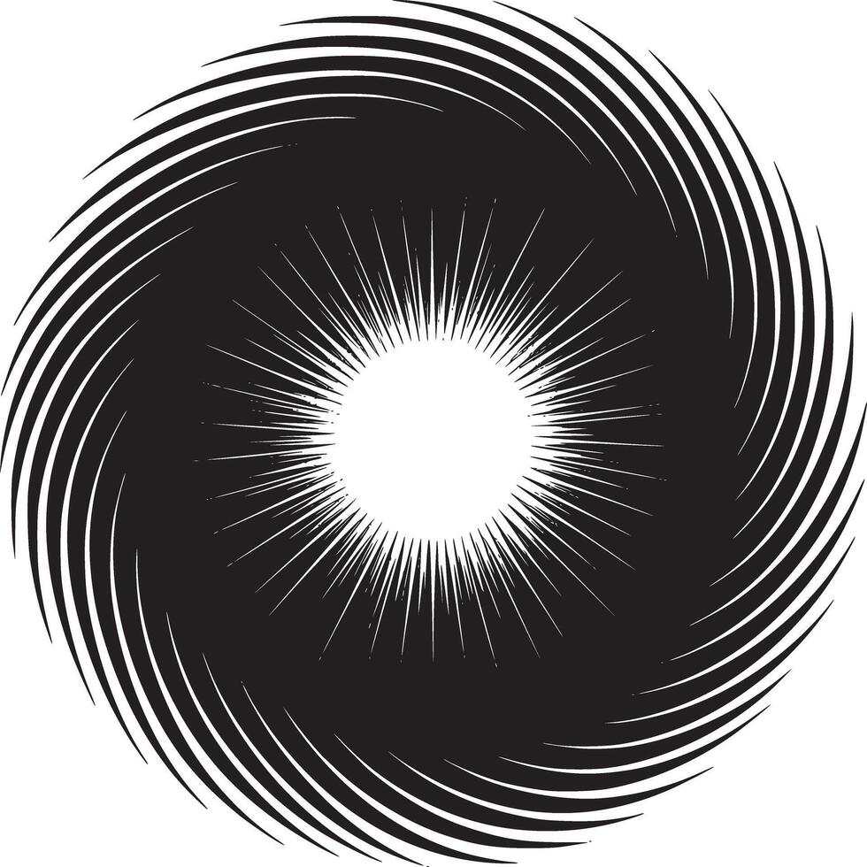 Abstract black and white vortex design with radiating lines and circular center on white background vector