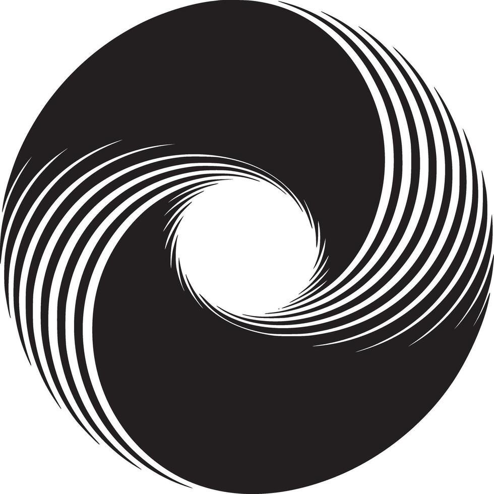 Monochrome abstract vortex design with swirling lines and a central white circular opening space vector