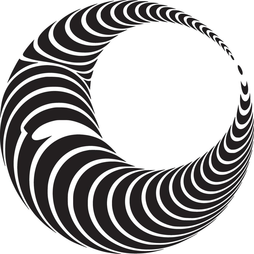 Abstract black and white circle shape with curved lines forming a ring on a white background art vector