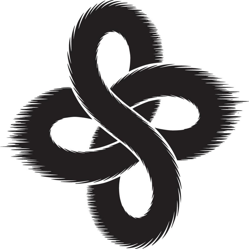 A black and white graphic design featuring an abstract knot with a textured edge on a white background vector