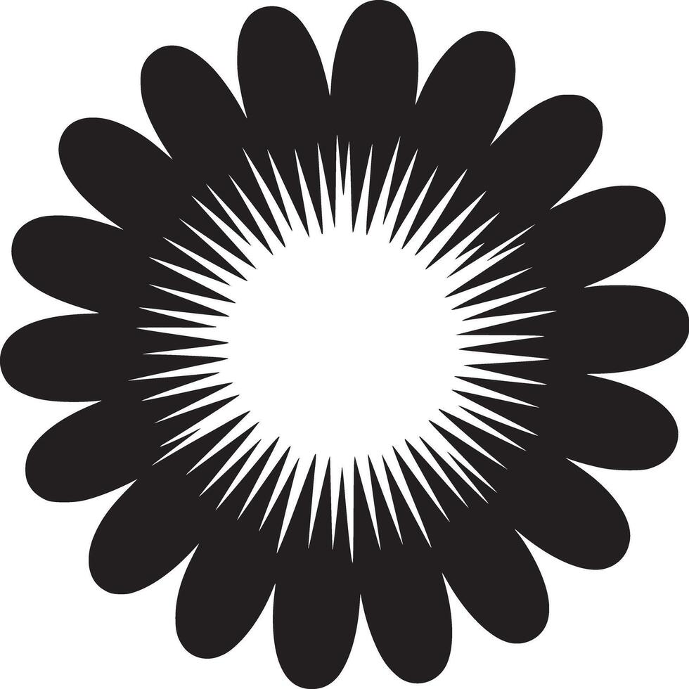 A stylized black and white flower with pointed inner petals and rounded outer petals on white background vector