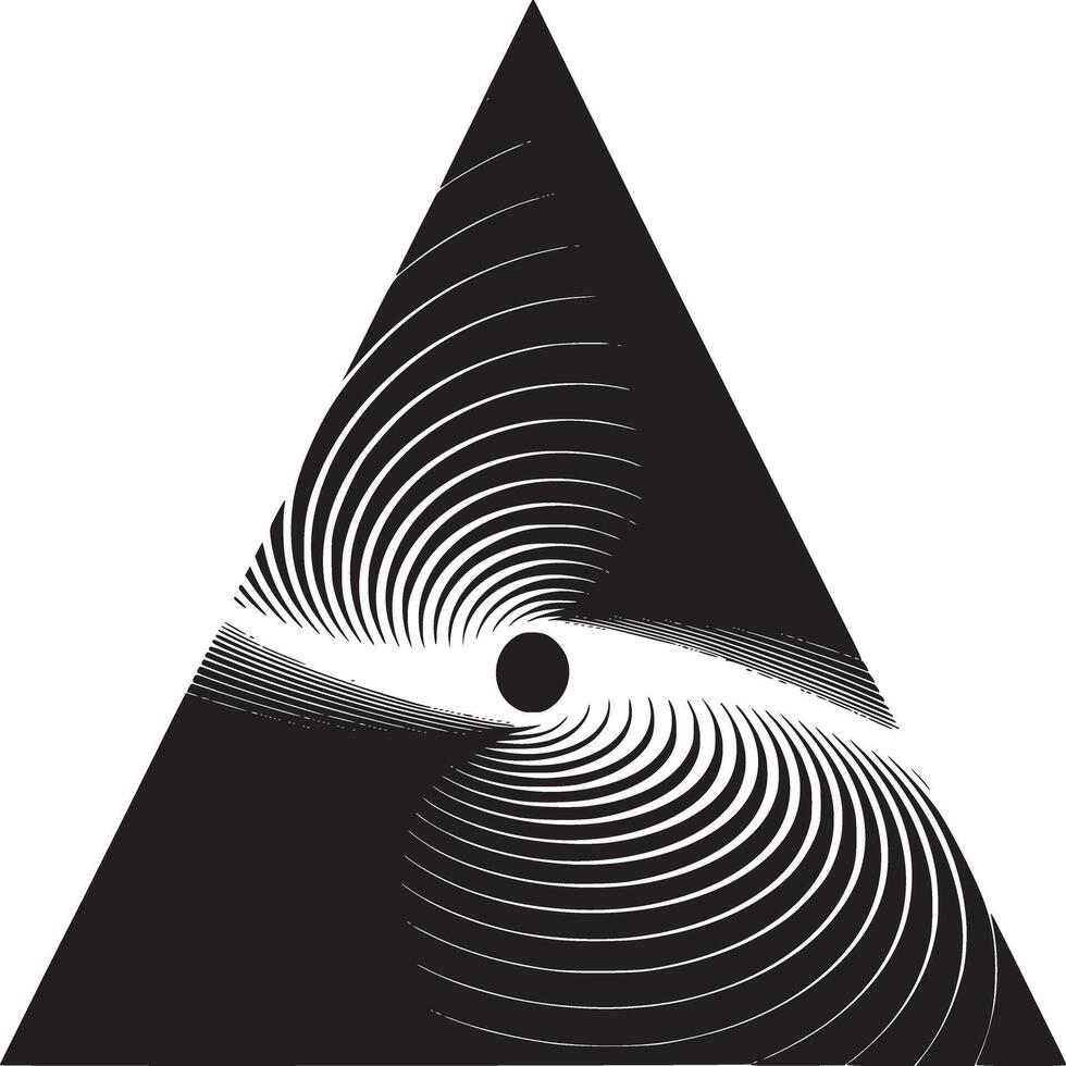 Abstract black and white triangle design with swirling lines and a central black circle element art vector