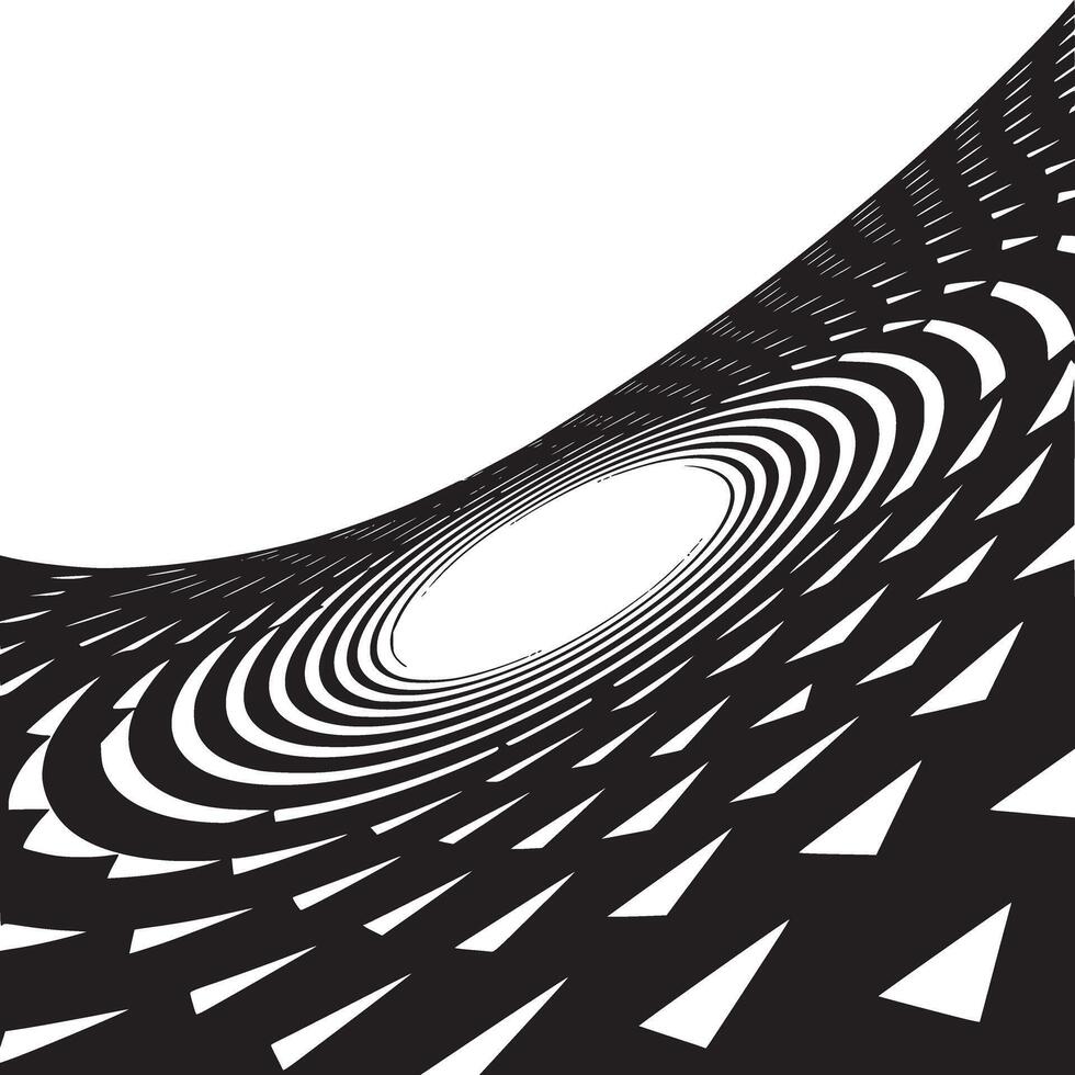 Abstract black and white optical illusion with geometric shapes creating a tunnel effect design vector