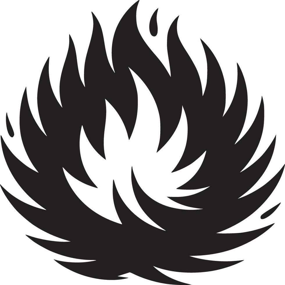 A stylized black and white graphic of a flame with sharp edges on a white background design element vector