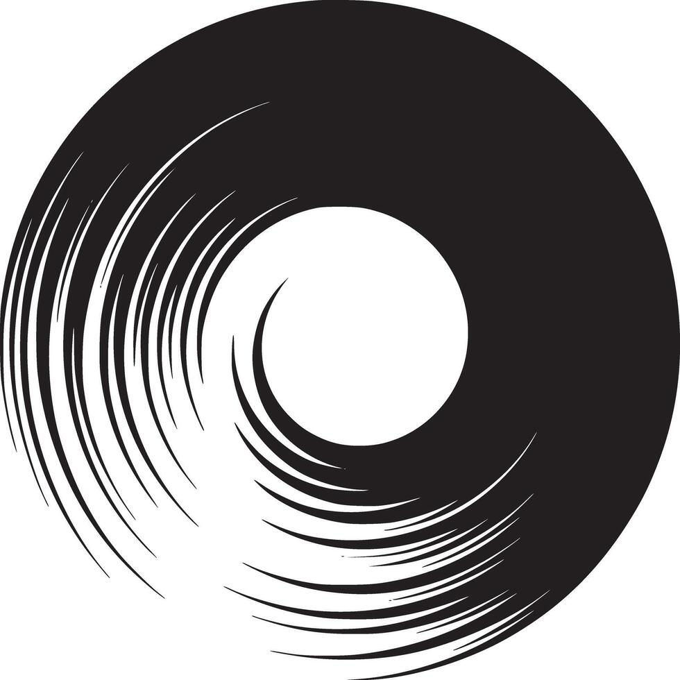 A black and white graphic design featuring a swirling vortex shape with a circular opening inside it vector