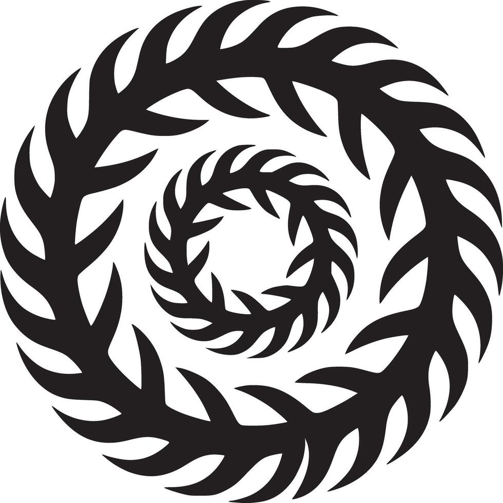 Circular design featuring spiraling patterns of stylized leaves in a concentric arrangement art vector