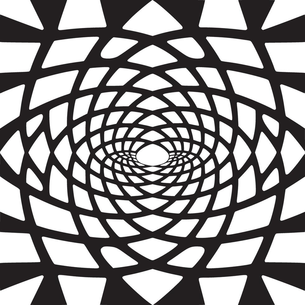 A black and white abstract pattern featuring a tunnel like structure with geometric shapes and a center hole vector