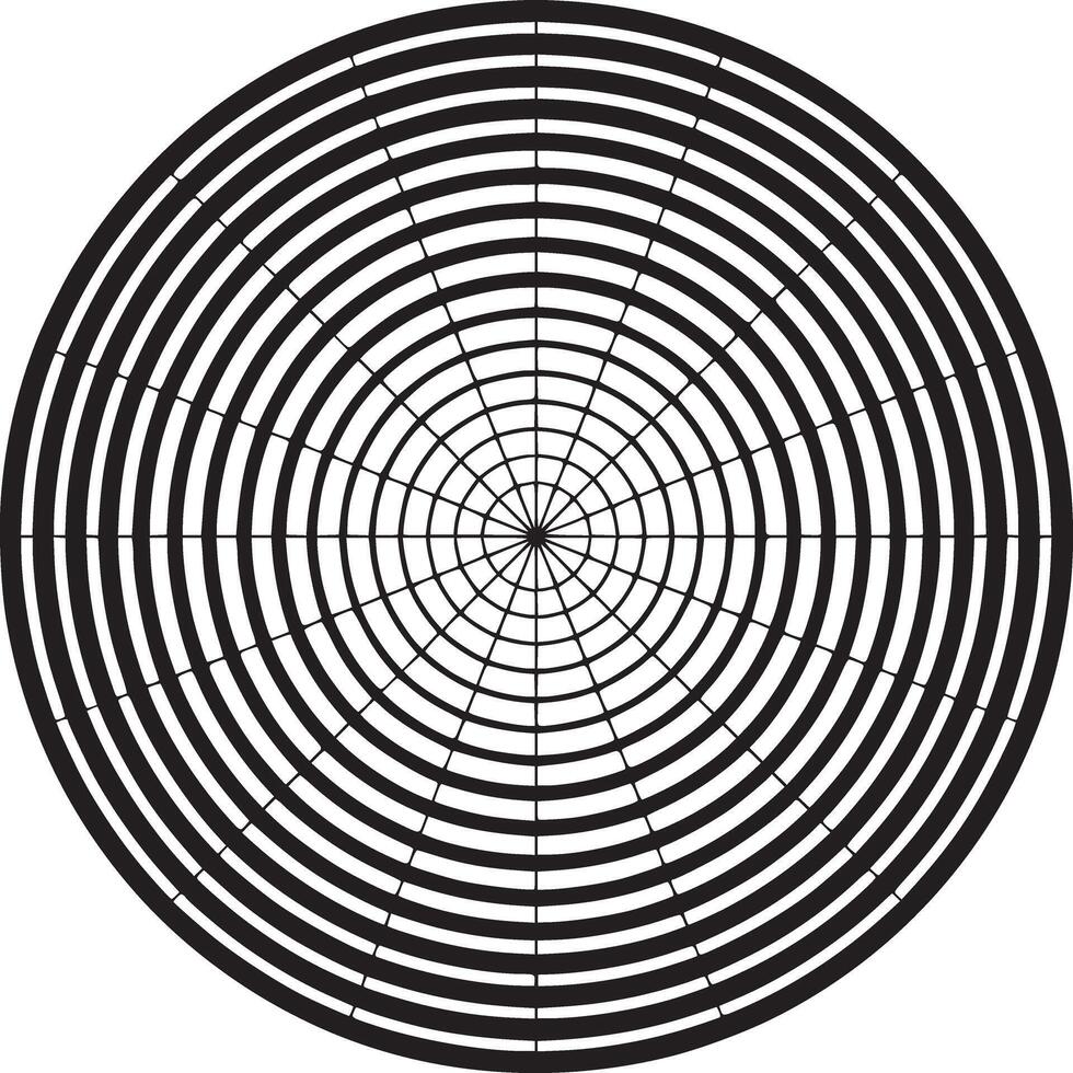A black and white target with concentric circles and radial lines creating a visual pattern effect vector