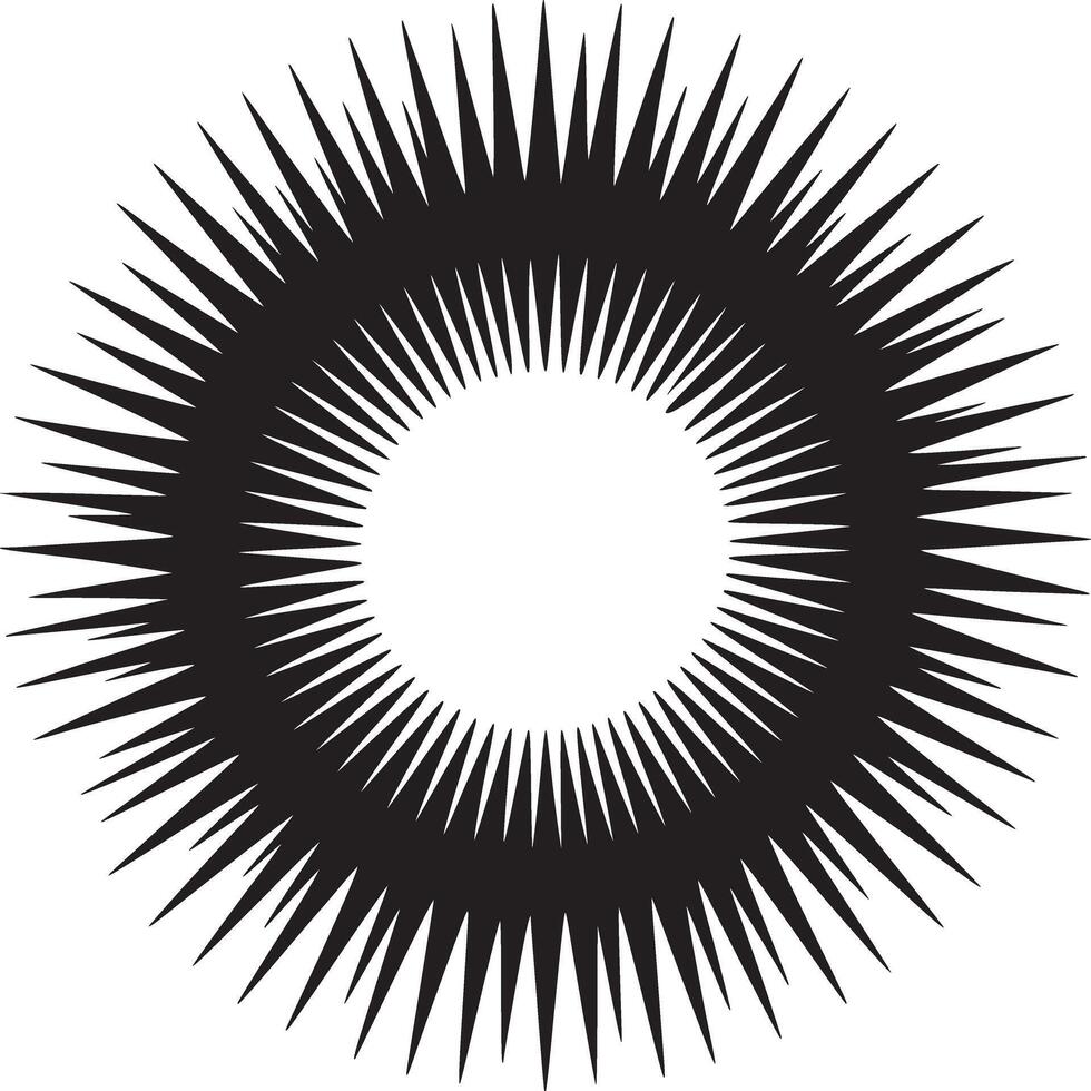 A black and white abstract image of a circular shape with sharp spikes radiating outward from the center vector