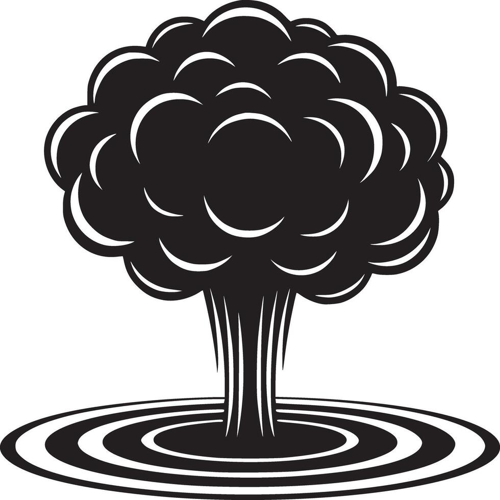 Stylized black and white image of a mushroom cloud with concentric circles on a white background vector
