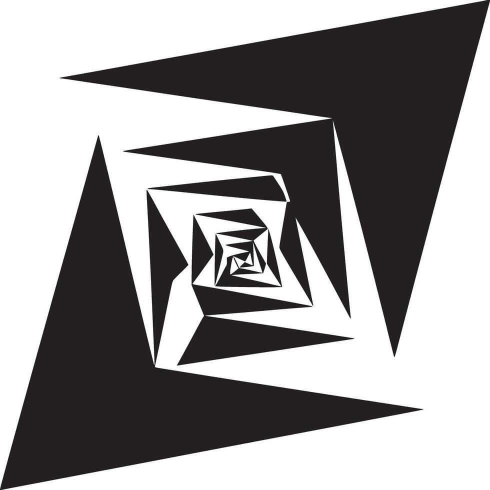 A black and white geometric spiral pattern with triangles creating an optical illusion of depth vector
