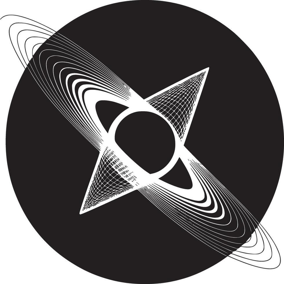 Abstract black circle with white geometric shapes and lines creating a modern design element art vector