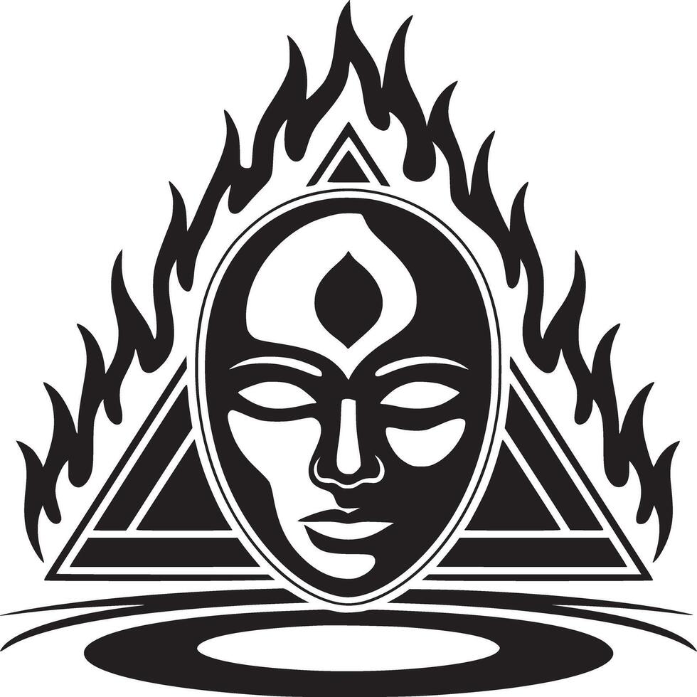 Mystical face with third eye and fire aura creates a captivating spiritual design for branding and symbolism vector