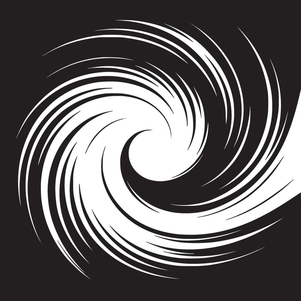Abstract swirling vortex design with white lines against a black background creating a dynamic movement vector