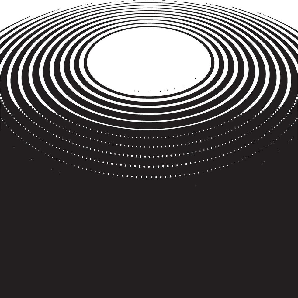 Abstract concentric circles pattern fading from solid lines to dots in black and white design art vector