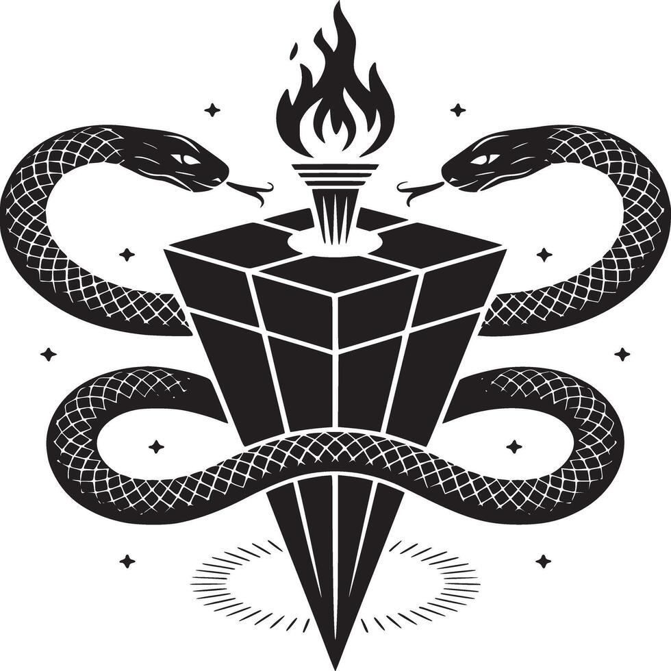 Striking snake emblem with geometric gem and burning torch for edgy modern design projects now vector
