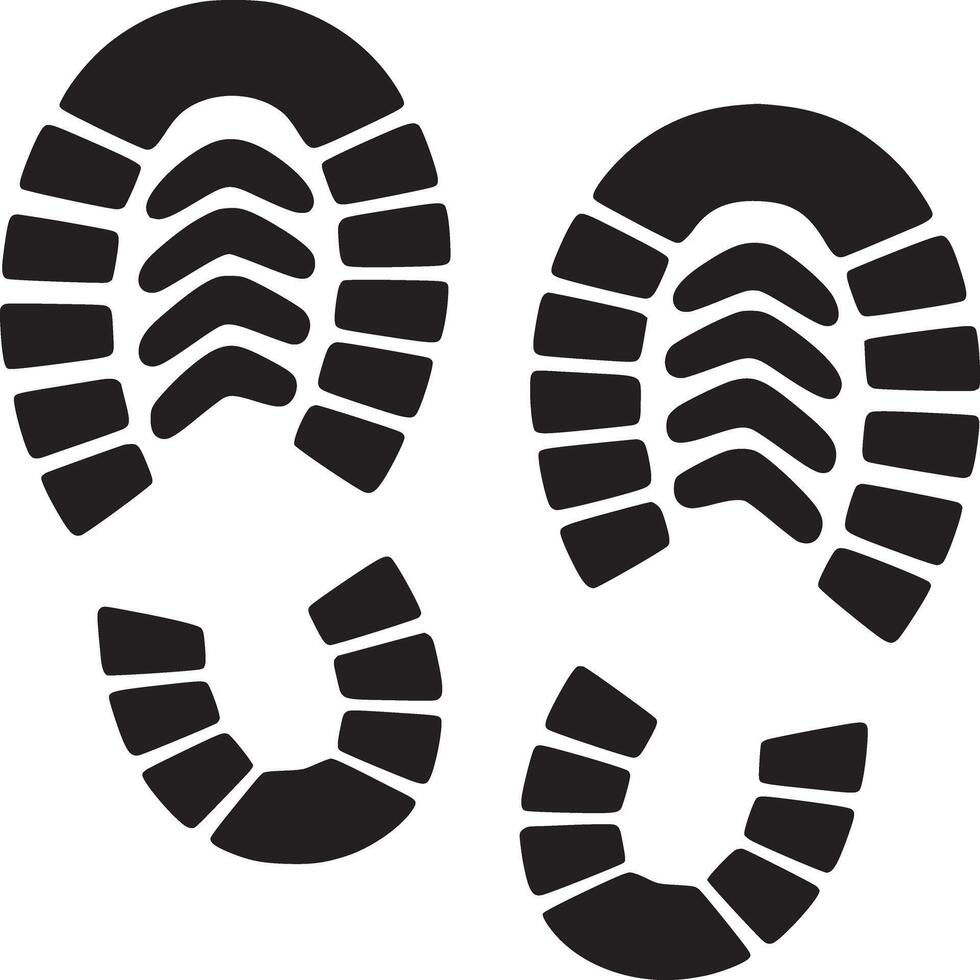 Isolated black shoe print pattern on white background showing a pair of footprints in a flat style vector