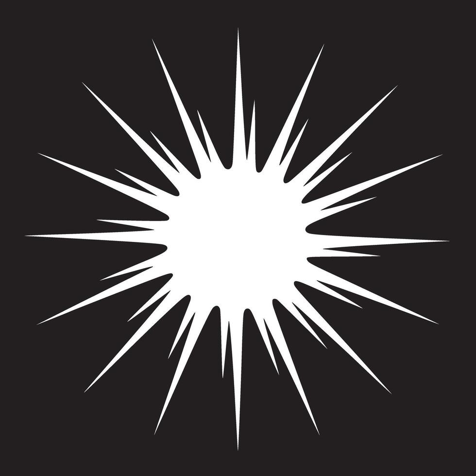 A white starburst shape with sharp points radiating outward on a stark black contrasting background design vector