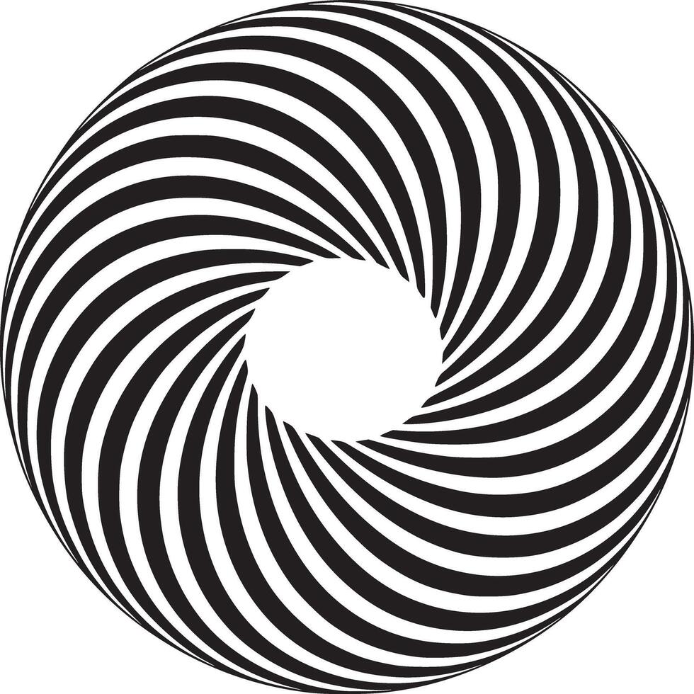 A black and white optical illusion donut shape with a central hole and curved lines pattern design vector
