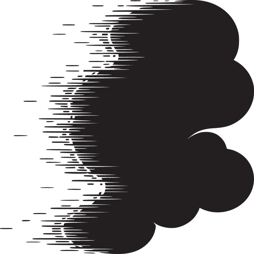 Abstract black and white graphic with motion lines creating a cloud like shape on a white background vector