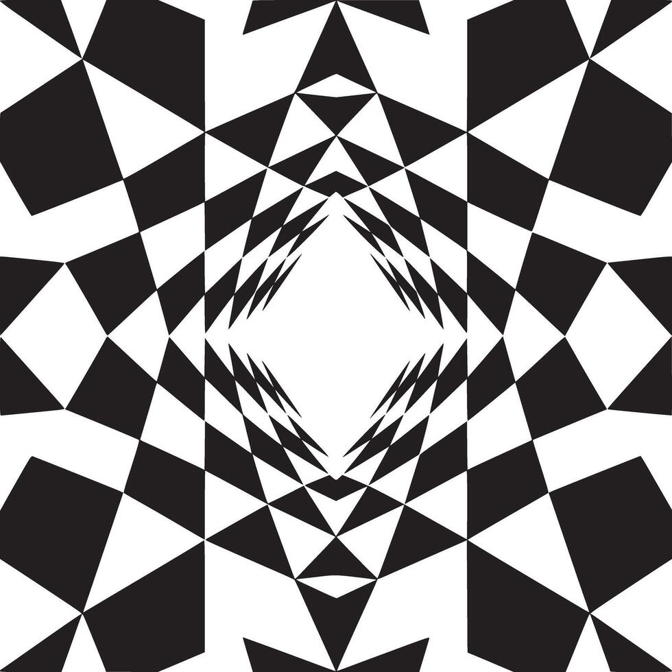 Abstract black and white geometric pattern featuring triangles and diamond shapes in a tunnel effect vector