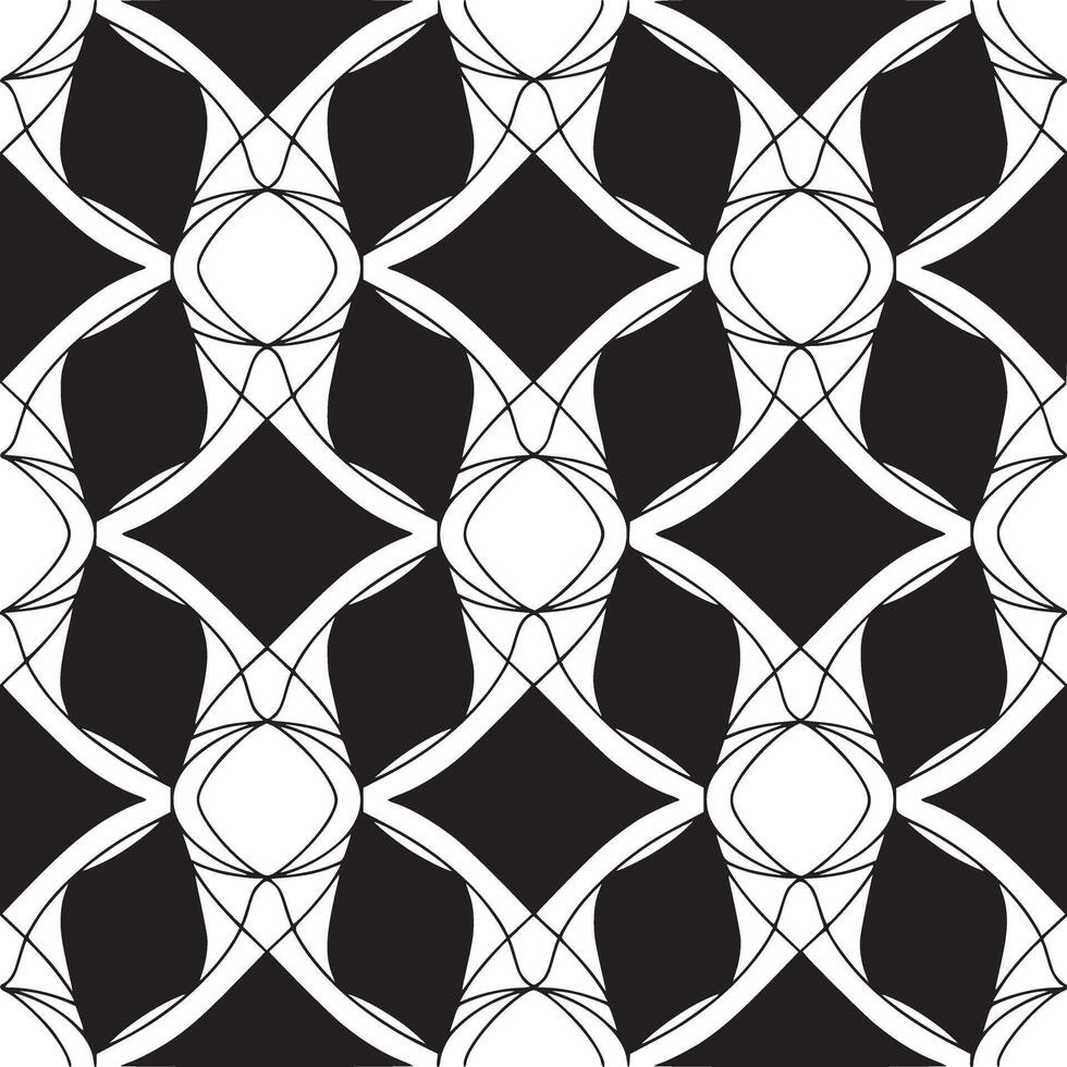 Monochrome geometric pattern with interlaced lines and diamond and oval shapes repeating across frame vector