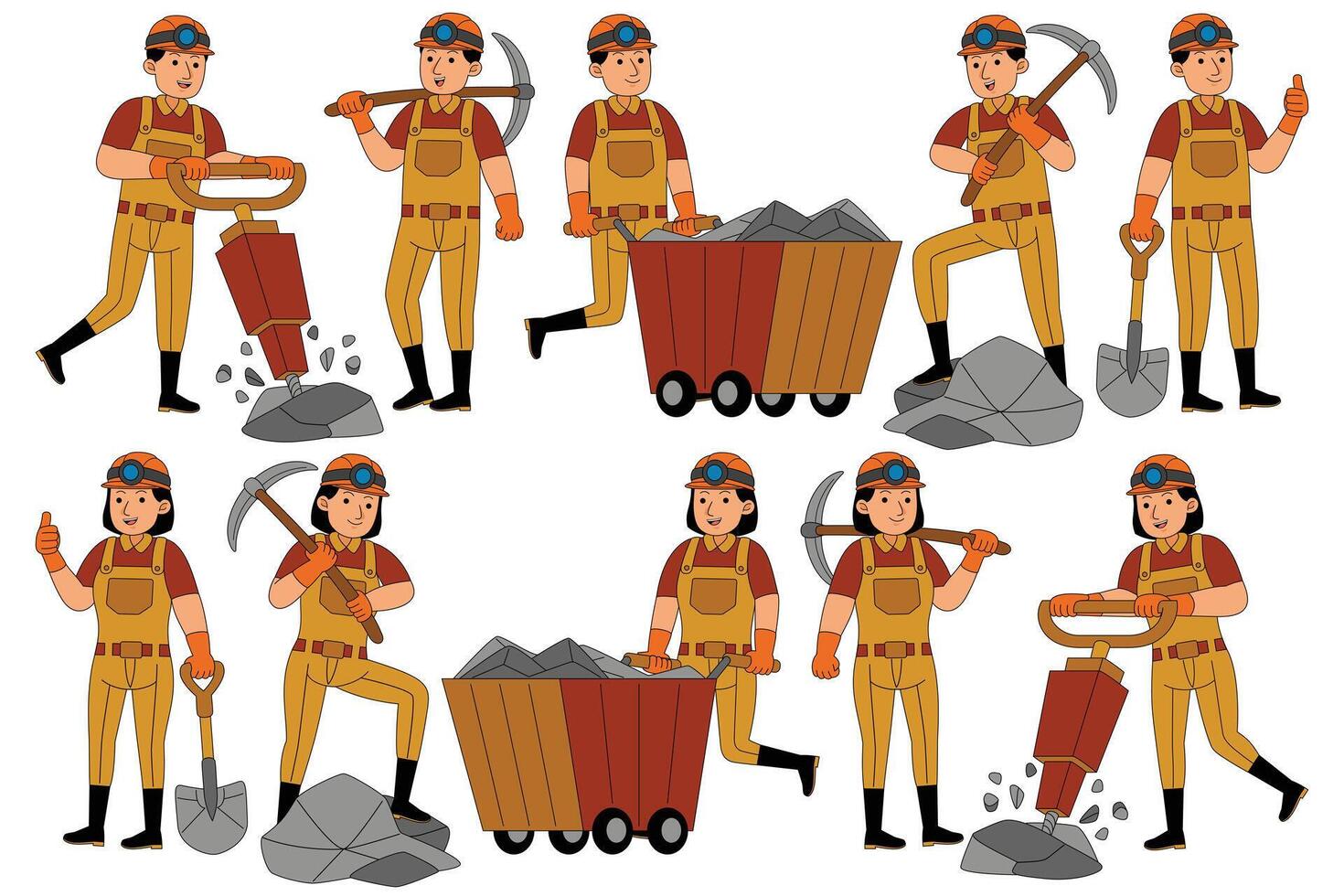 Mining workers with tools and equipment vector